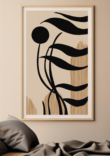 japandi wall art in beige and black --ar 210:297