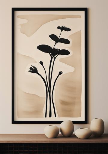 japandi wall art in beige and black --ar 210:297