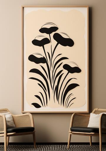 japandi wall art in beige and black --ar 210:297