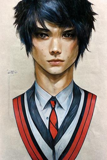 japanese anime punk school uniform male character upper body drawing detailed --ar 2:3