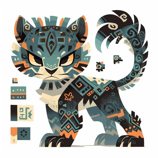 japanese style cartoon sticker character of a jaguar with aztec undertones inspired by Mexican culture white background --s 750 --niji 6