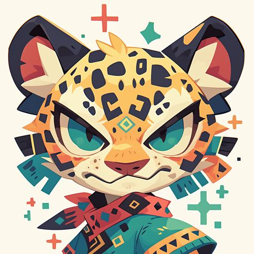 japanese style cartoon sticker character of a jaguar with aztec undertones inspired by Mexican culture white background --s 750 --niji 6