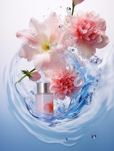 jc swedish flower facial and eye cream, in the style of sparkling water reflections, pink and blue, uhd image, use of ephemeral materials, tenwave, rubens, gongbi --ar 3:4