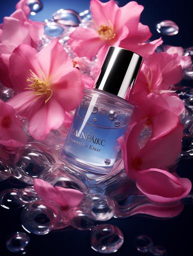jc swedish flower facial and eye cream, in the style of sparkling water reflections, pink and blue, uhd image, use of ephemeral materials, tenwave, rubens, gongbi --ar 3:4