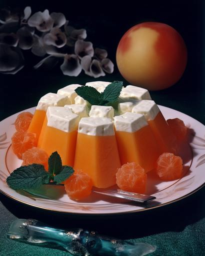 jello and cottage cheese salad with cantalope, 1960s food photography --ar 4:5 --v 5