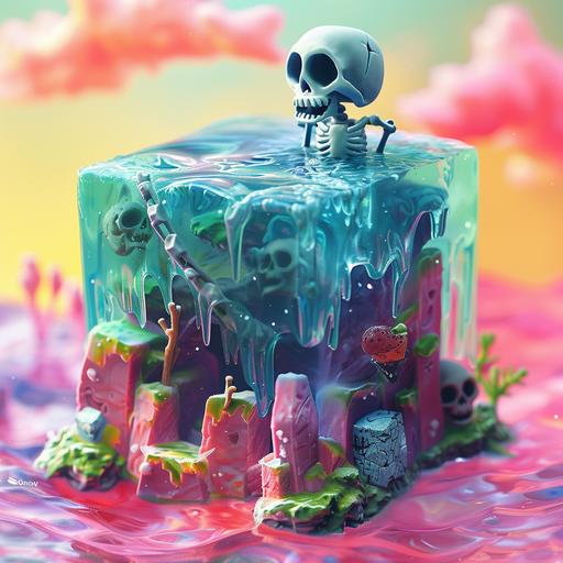 jelly acid cube with a space Pirate stuck halfway, skeleton vs Pirate --v 6.0 --s 250
