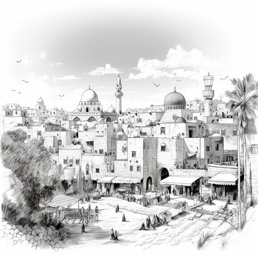 jerusalem city urban sketch black and white illustration
