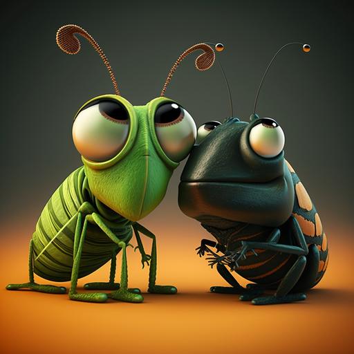 a gossiping grasshopper, cartoon, Rankin and bass style