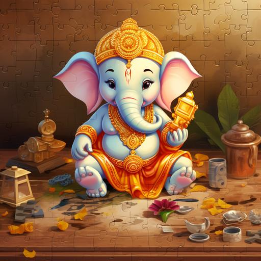 jigsaw puzzle of god vinayaka cute illustration