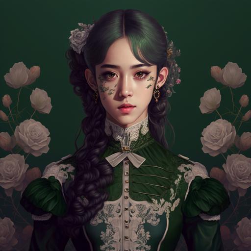 jisoo as pretty sailor jupiter in a lace victorian dress floral green