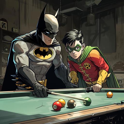 Batman and Robin cartoon style playing pool --v 6.0