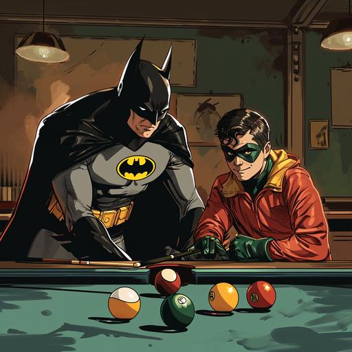 Batman and Robin cartoon style playing pool --v 6.0