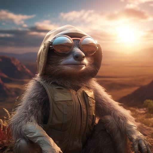 funny Alien sloth wizard on a alien planet, cinematic lighting, light atmospherics, 16k, hdr, sunshine --v 5.2