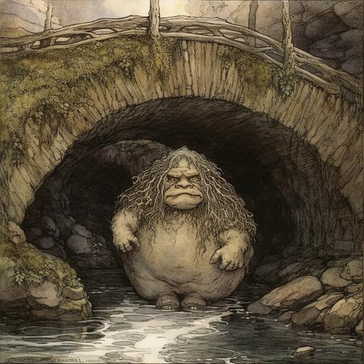 john Bauer illustration. Fat bridge troll --q 2 --s 750 --v 5