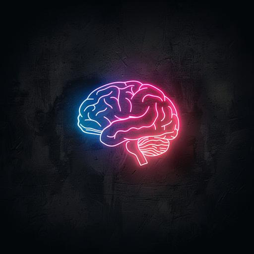 neon lighting brain logo on black background, --ar 1:1