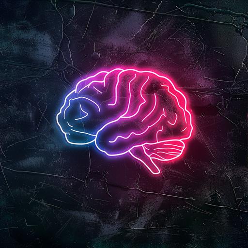 neon lighting brain logo on black background, --ar 1:1