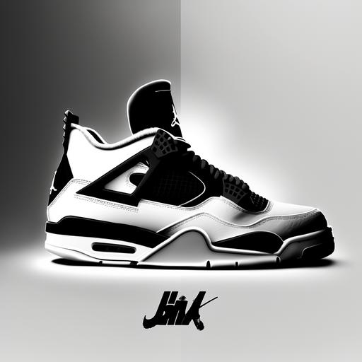 jordan 4, simple logo, black and white