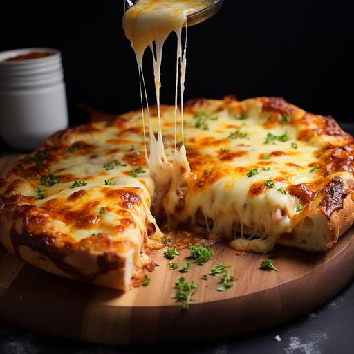 juicy cheesy thick crust garlic pizza