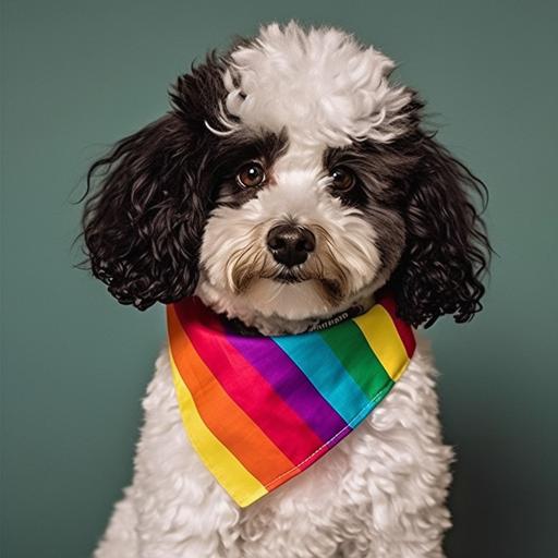 jujubee the ace puppy, aromantic pride and ace pride flag dog bandana, pandoodle, the panda poodle hybrid