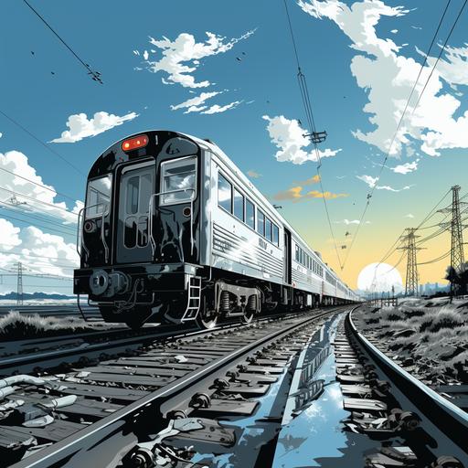 flat illustration comic style black and white of railway rail brake --s 750