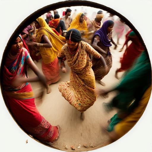 people running in circle to perform indian rituals where men are in withe clothing and wemen are in saree