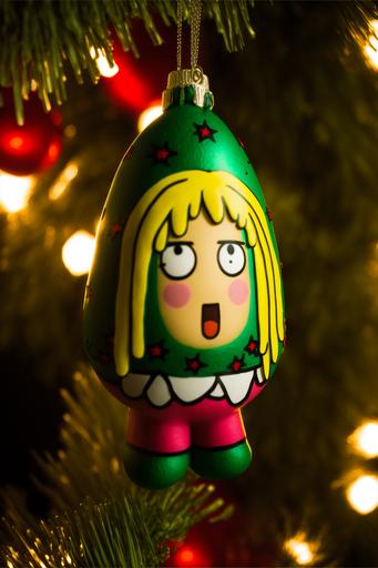 kawaii anime girl pickle christmas tree ornament. photo. photography. vivid colors. dramatic studio lighting. --v 4 --ar 2:3