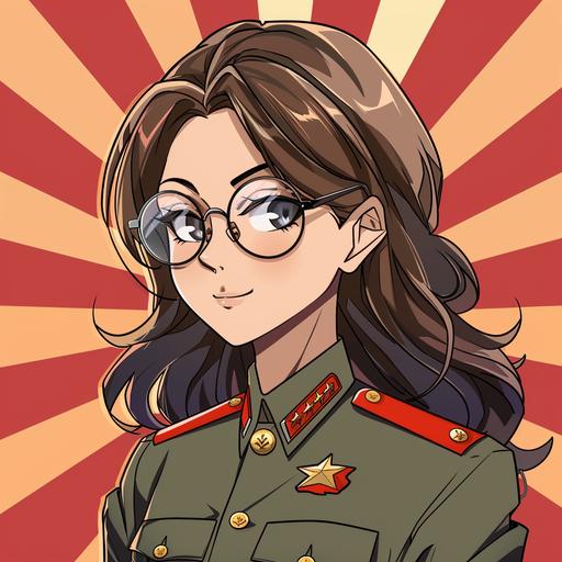 kawaii brunette with glasses, dressed as dictator