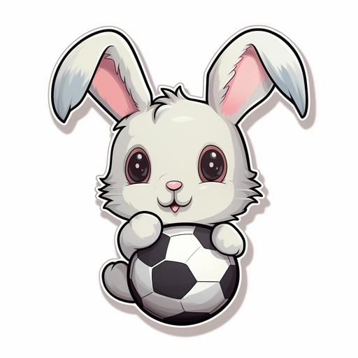 kawaii bunny with a soccer ball sticker on white background