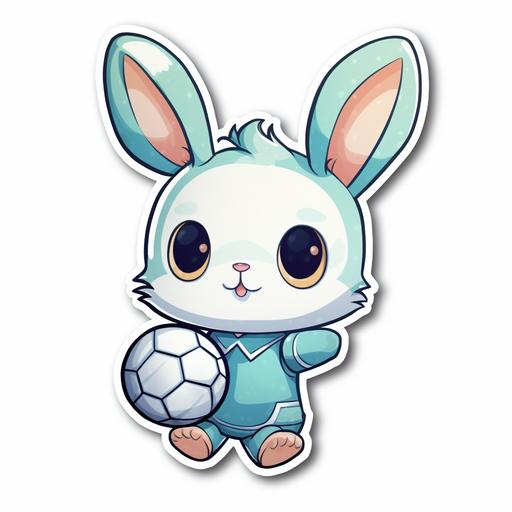 kawaii bunny with a soccer ball sticker on white background