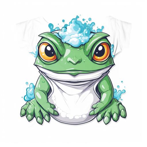 kawaii cute angry frog, professional tshirt design vector, contour, white background