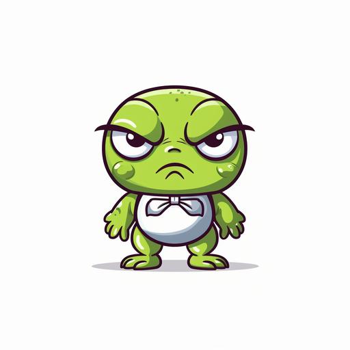 kawaii cute cartoon frog, angry face, crossed hands, professional tshirt design vector, contour, white background