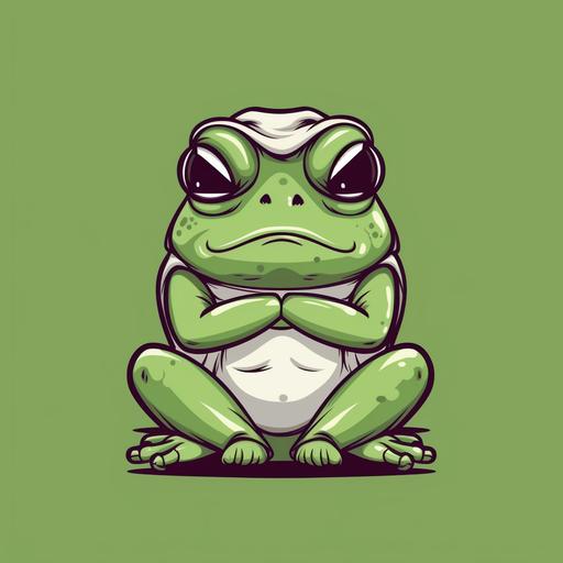 kawaii cute frog, angry face, crossed hands, cartoon style, professional tshirt design vector, contour, white background
