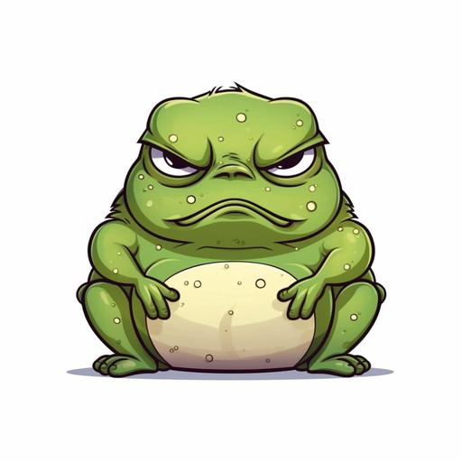 kawaii cute frog, angry face, crossed hands, cartoon style, professional tshirt design vector, contour, white background