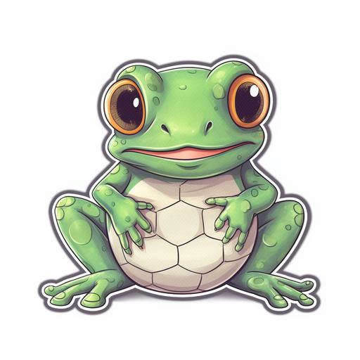 kawaii frog sitting on a soccer ball sticker on white background