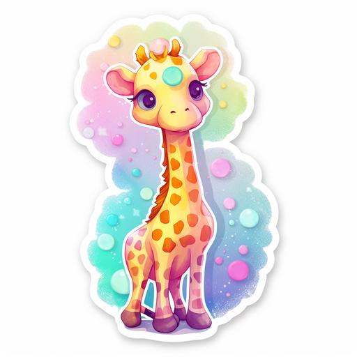 kawaii giraffe pastel colors sticker on white background