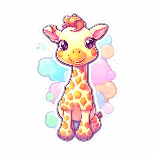 kawaii giraffe pastel colors sticker on white background