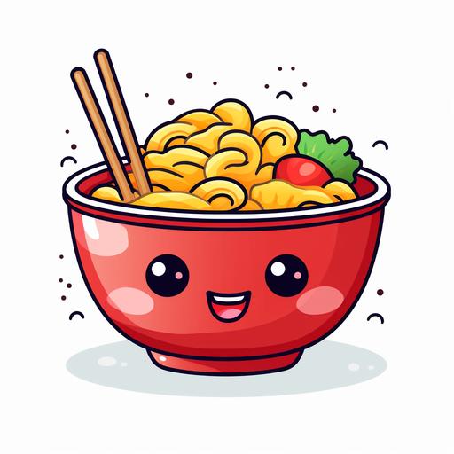 kawaii one Chinese food bowl with chopsticks clipart white background