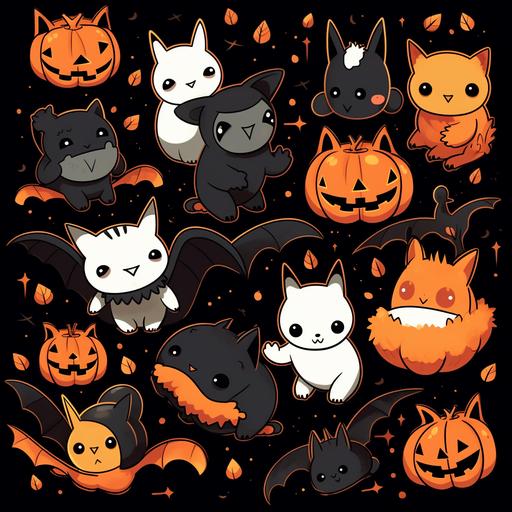 kawaii, pattern, halloween, cats, bats, dark