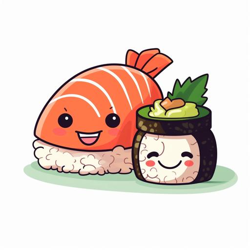 kawaii salmon sushi with seaweed roll and white rice cartoon