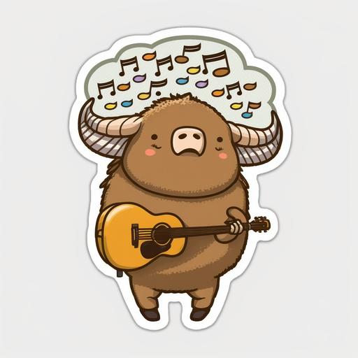 kawaii singing buffalo, joyful, sticker, --chaos 15 --v 4 --q 2