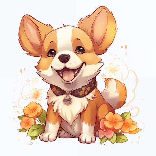 kawaii style corgi puppy, happy, transparent background