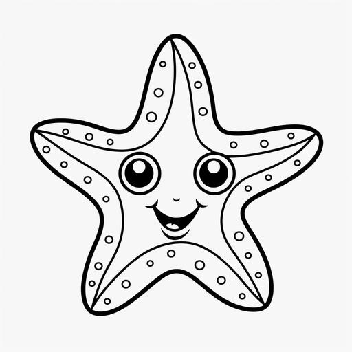 kawaii style, minimalist, bold black lines, starfish, smiling starfish, children coloring page, simple art.