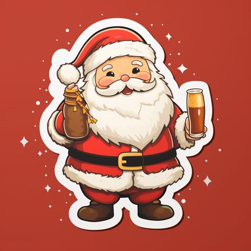 kawaii style santa holding a beer, sticker style