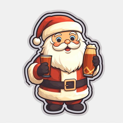 kawaii style santa holding a beer, sticker style