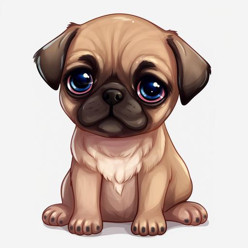 kawaii style super cute baby pug, transparent background