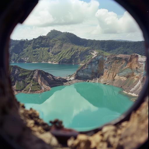 kelimutu as seen through a 1980s viewfinder, scratches --v 6.0
