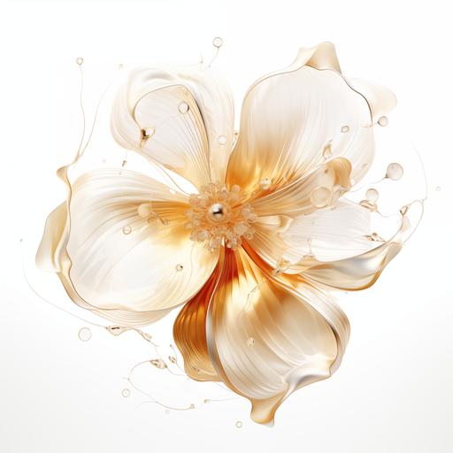 key visual, big Golden abstract flower with dimand shining in a bubble, white background, luxury, skin care, HQ --ar 1:1