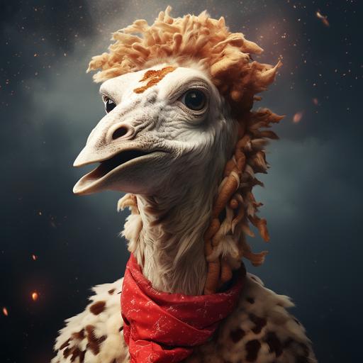 kfc chicken in outer space, skin and hair, giraffe