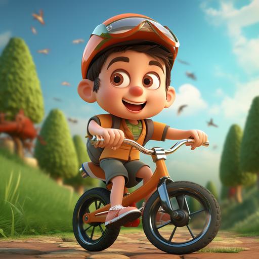 kid driving bicycle cartoon 3d illustration