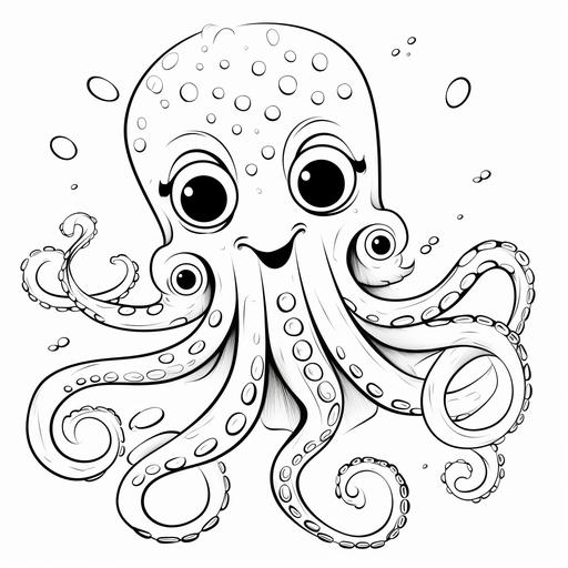 kids coloring book, funny spongebob squarepants images, squid, cartoon style, no shading, thick lines, low detail, no shading--ar 9:11